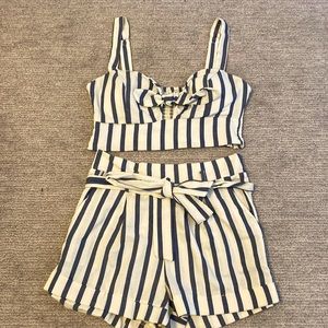 Two piece white and blue set